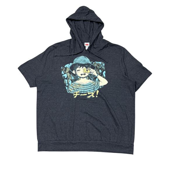 Omocat Cheese! Camera Short Sleeve Hoodie Size XL Anime Kawaii - Picture 1 of 8